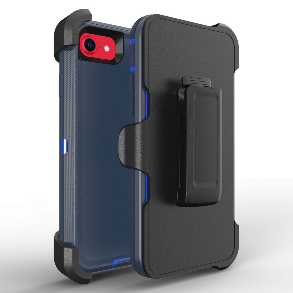 Heavy Duty Armor Robot Case With Clip for iPHONE SE [2020] / iPHONE 8 / 7 (Navy Blue Black)